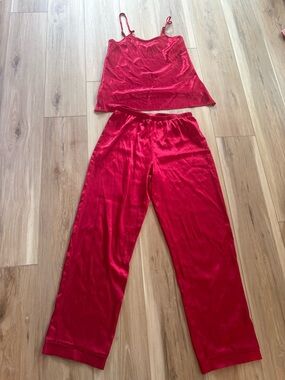 Flora Nikrooz Red Satin Dot Cami & Pants Loungewear Set *Flaw